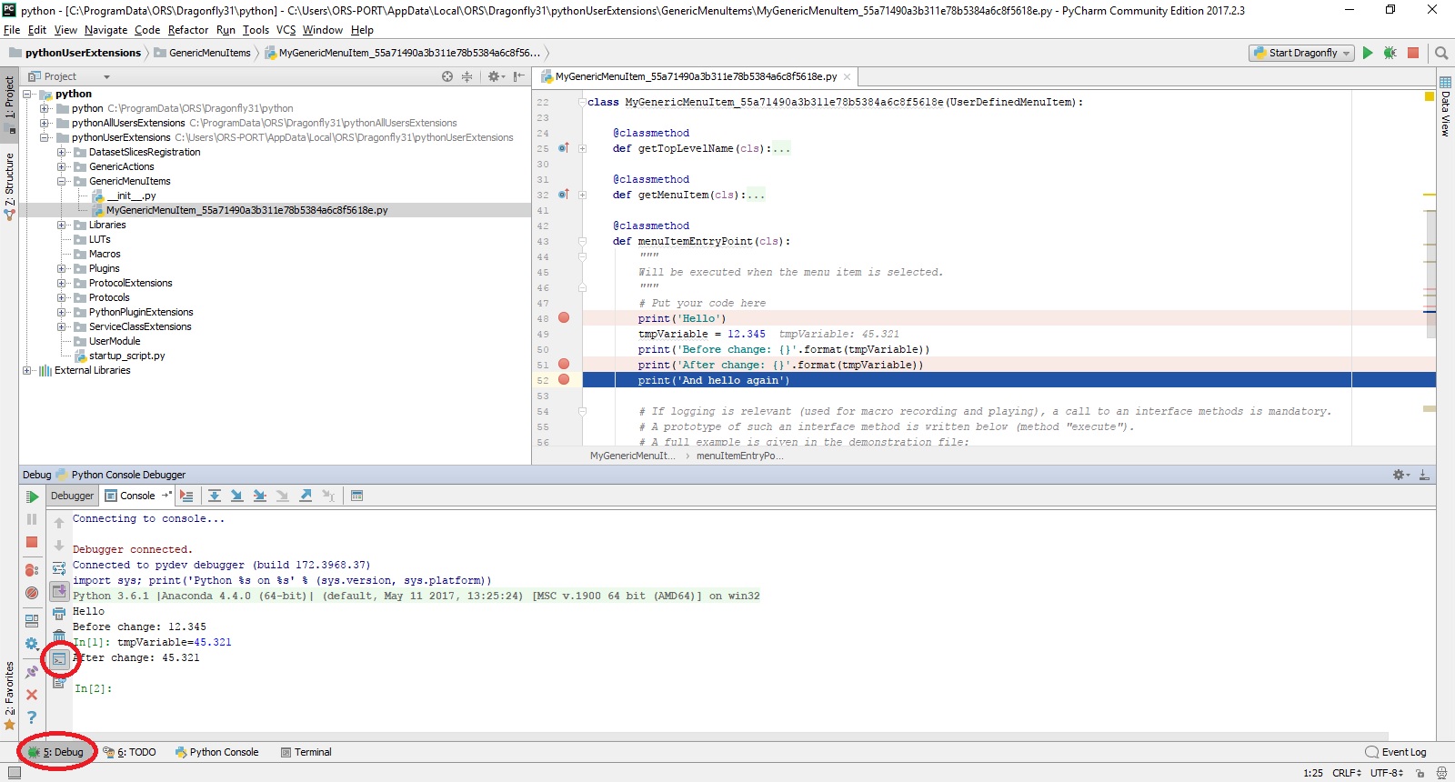 ../../_images/PyCharmPythonConsoleBreakingInCodeDebugView.jpg